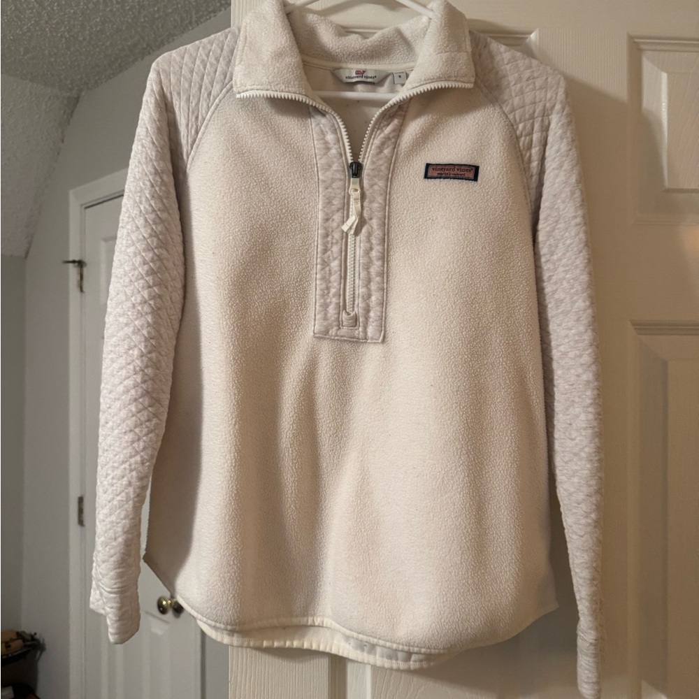 Vineyard Vines Ivory Quarter-Zip Fleece Pullover - Size Small